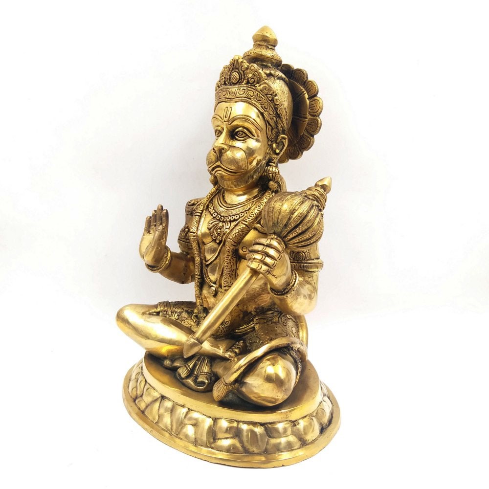 Brass Hanumanji Sitting Idol L10" x W8" x H15.50"